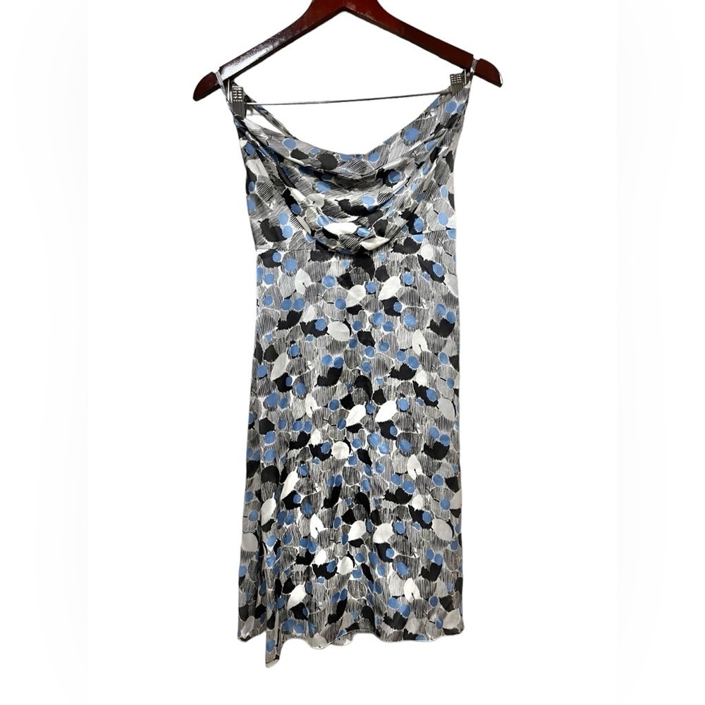 Susan Monaco Blue Silk Strappy Mini Dress Cocktail Draped Neck Size 6 90s Y2K
